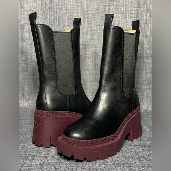 Coach Alexa Lug Sole Chelsea Booties Black/Deep Berry - Sizes 7, 10 - Picture 2 of 9